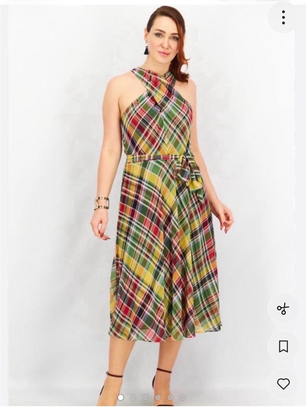 Ralph Lauren Green, Yellow and Red Plaid Halter Midi Dress
